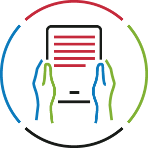 E-könyv olvasó két kézben tartva ikon